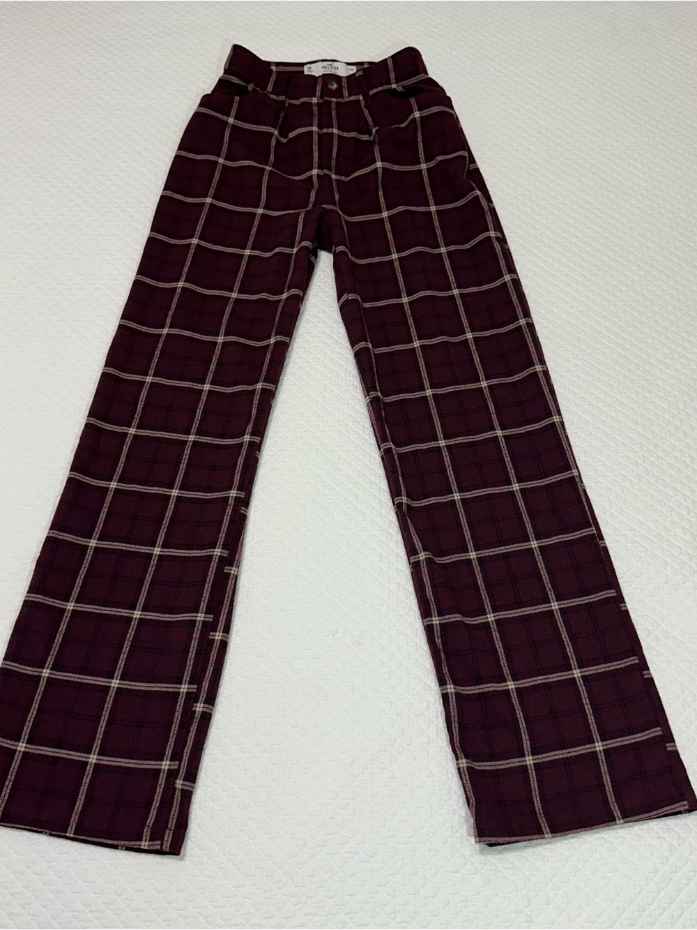 Hollister Women's Burgundy Plaid Straight-Leg Chinos
